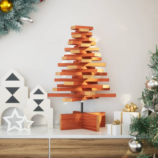 Albero di Natale Marrone Cera 60 cm in Legno Massello di Pino