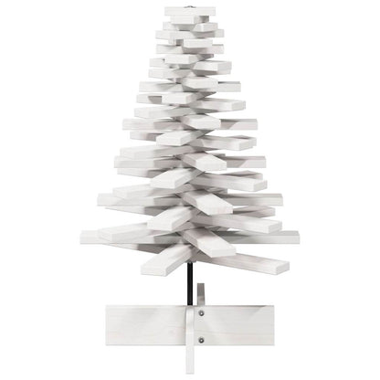 Albero di Natale Decorativo Bianco 80 cm Legno Massello di Pino