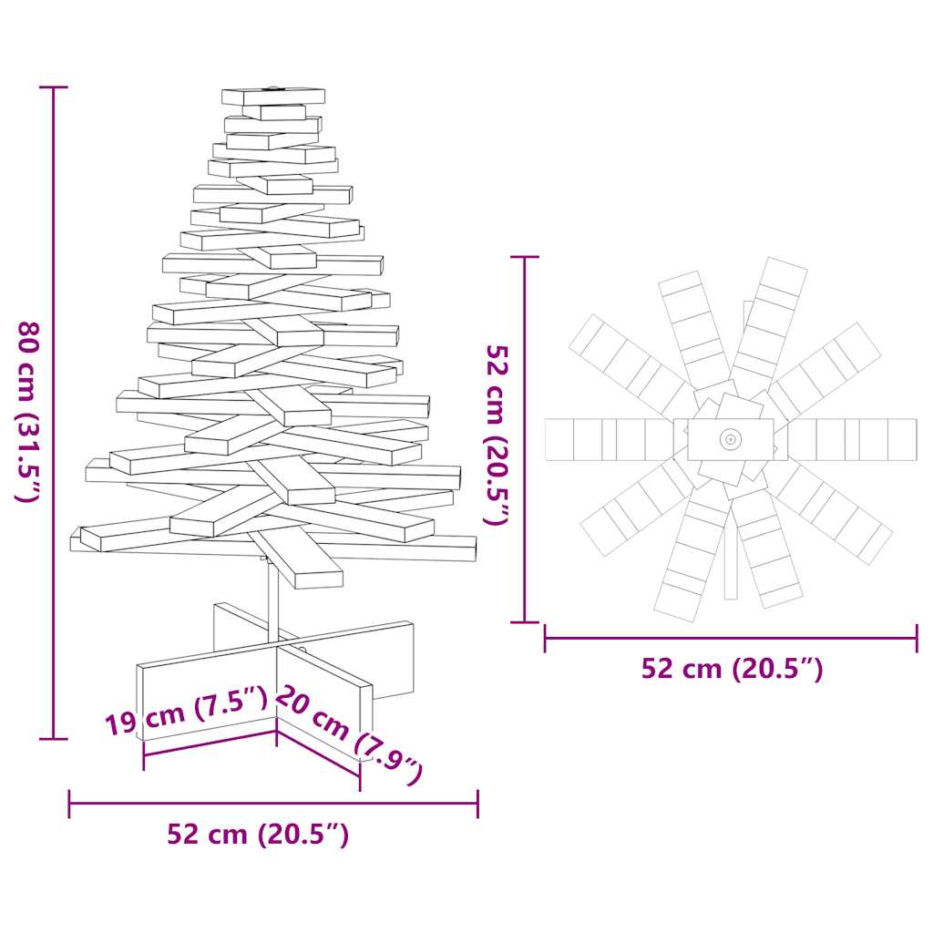 Albero di Natale Decorativo Bianco 80 cm Legno Massello di Pino - homemem39