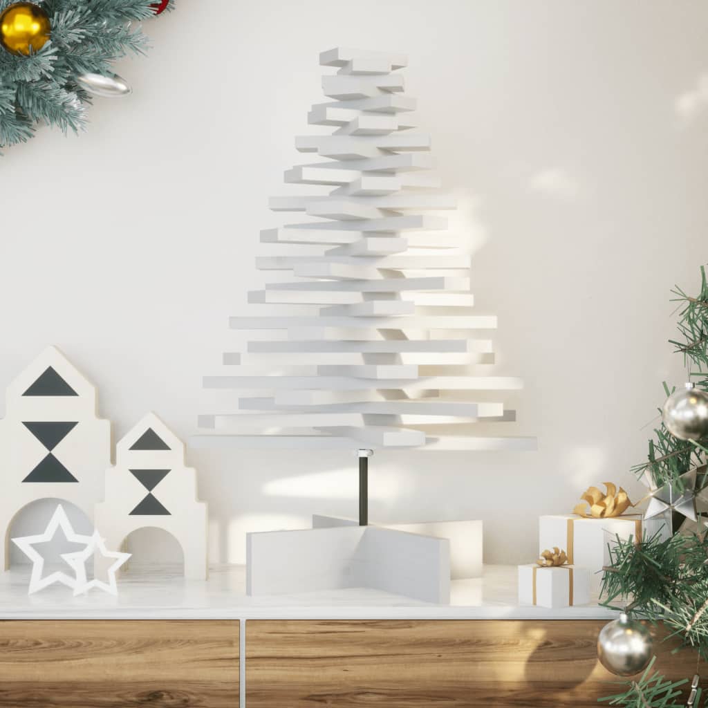 Albero di Natale Decorativo Bianco 80 cm Legno Massello di Pino