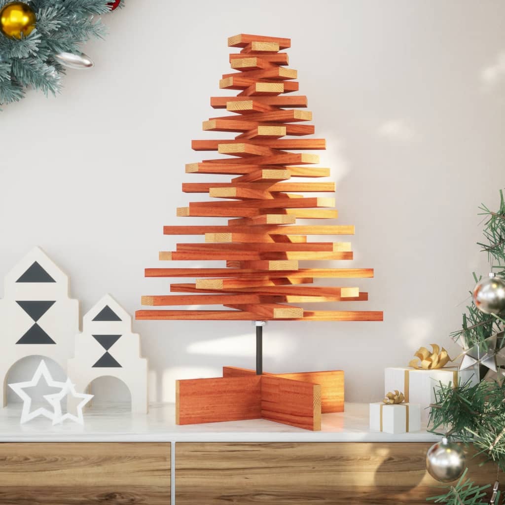 Albero di Natale Marrone Cera 80 cm in Legno Massello di Pino - homemem39