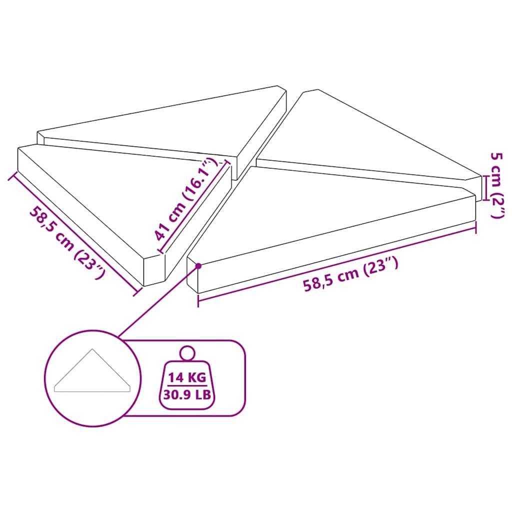 Piastre per Parasole 4 pz in Granito Triangolare 14 kg Grigio