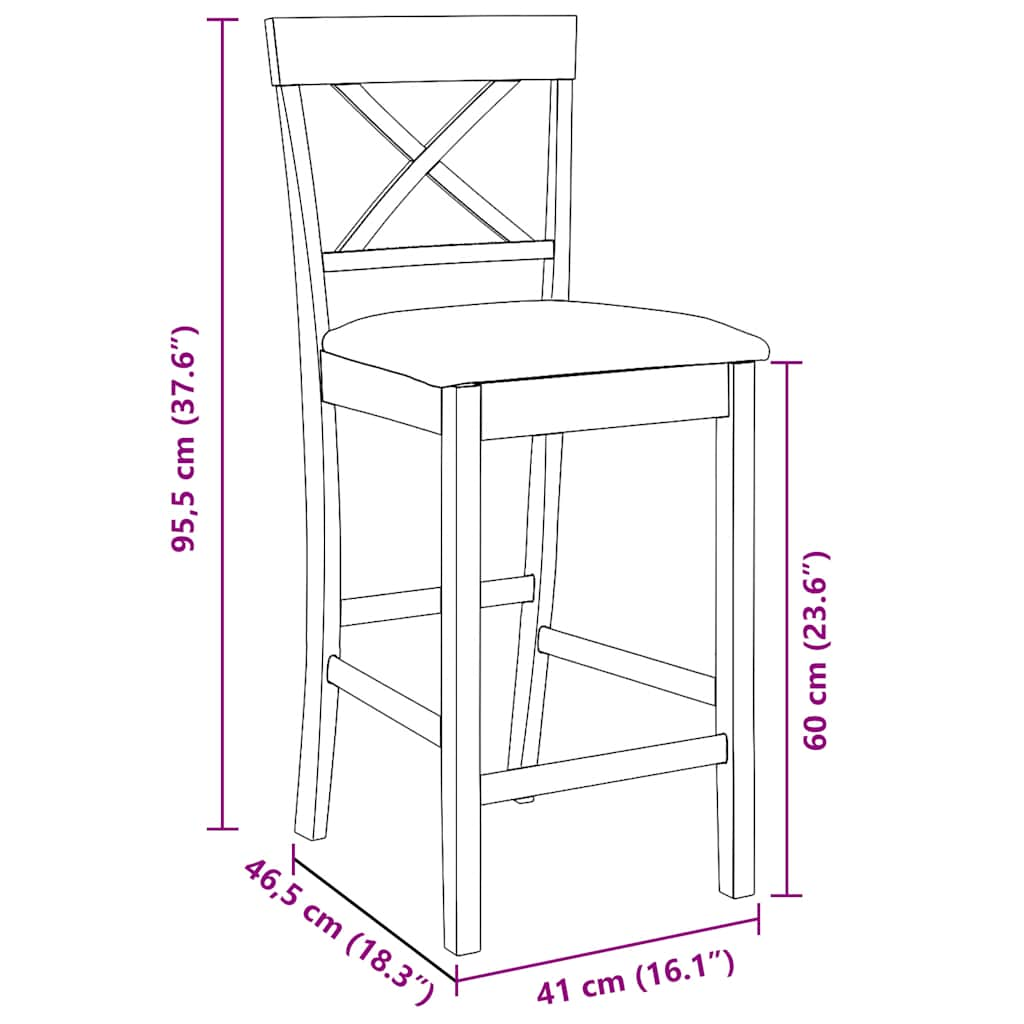 Sgabelli da Bar con Cuscini 2pz Marrone Legno Massello di Hevea - homemem39