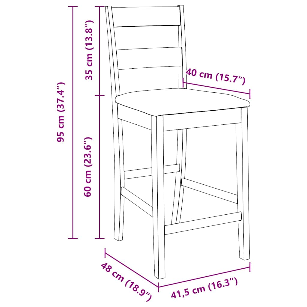 Sgabelli da Bar con Cuscini 2pz Marrone Legno Massello di Hevea - homemem39