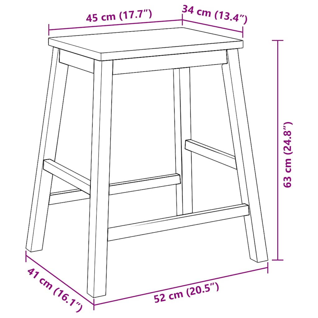 Sedie da Bar 2 pz in Legno Massello di Hevea