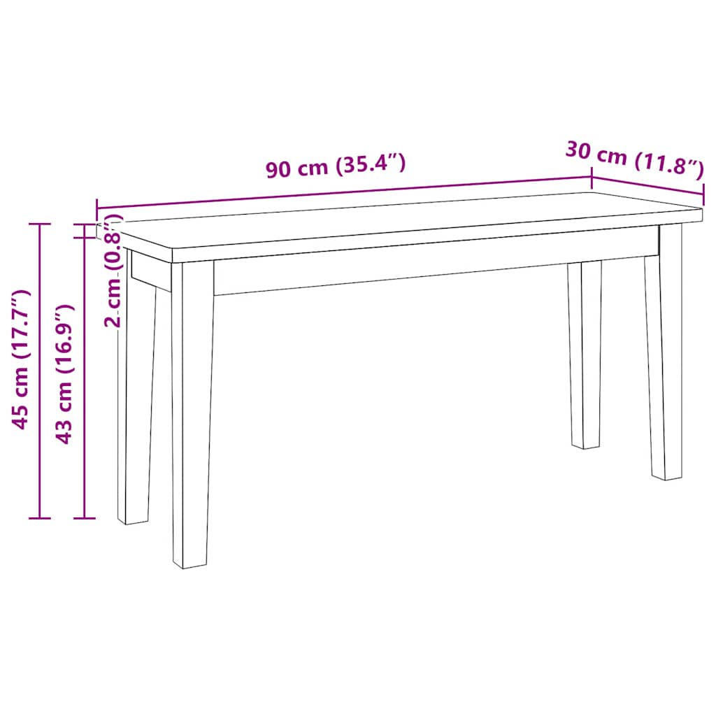 Panca 90 cm in Legno Massello di Hevea