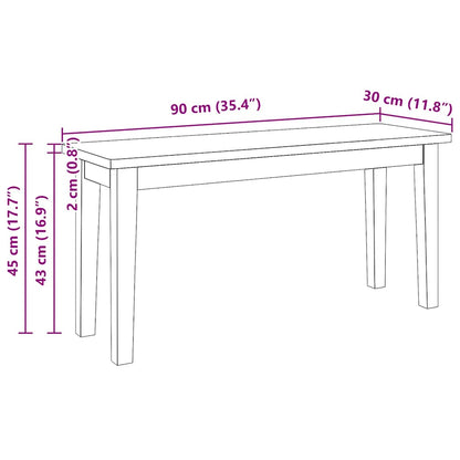 Panca 90 cm Bianco in Legno Massello di Hevea