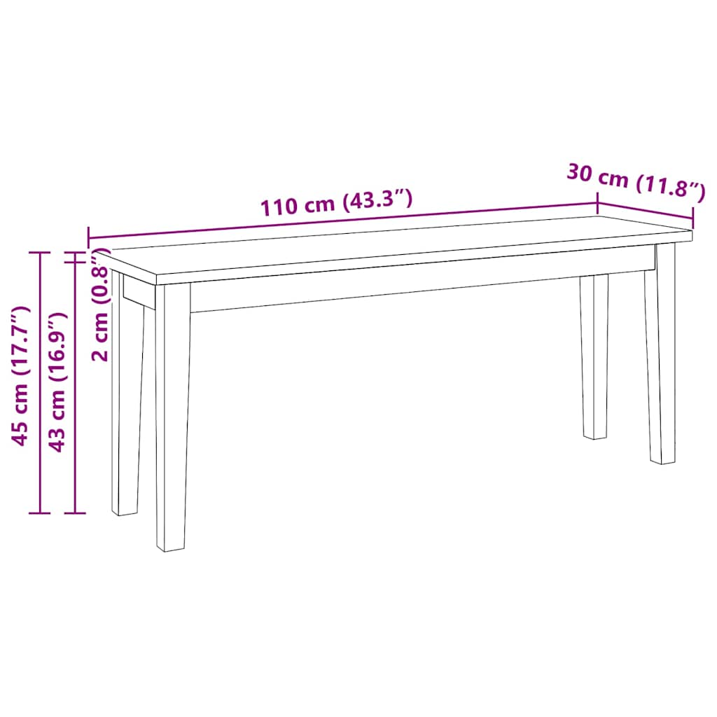 Panca 110 cm Bianco in Legno Massello di Hevea