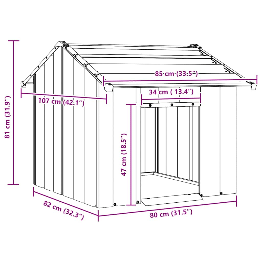 Casetta per Cani con Tetto 85x107x81 cm Acciaio Zincato - homemem39