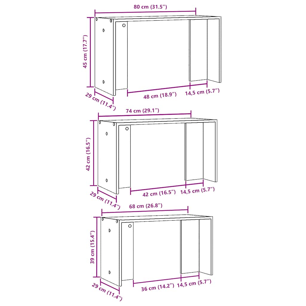 Tavolini Impilabili 3 pz Rovere Sonoma in Legno Multistrato - homemem39