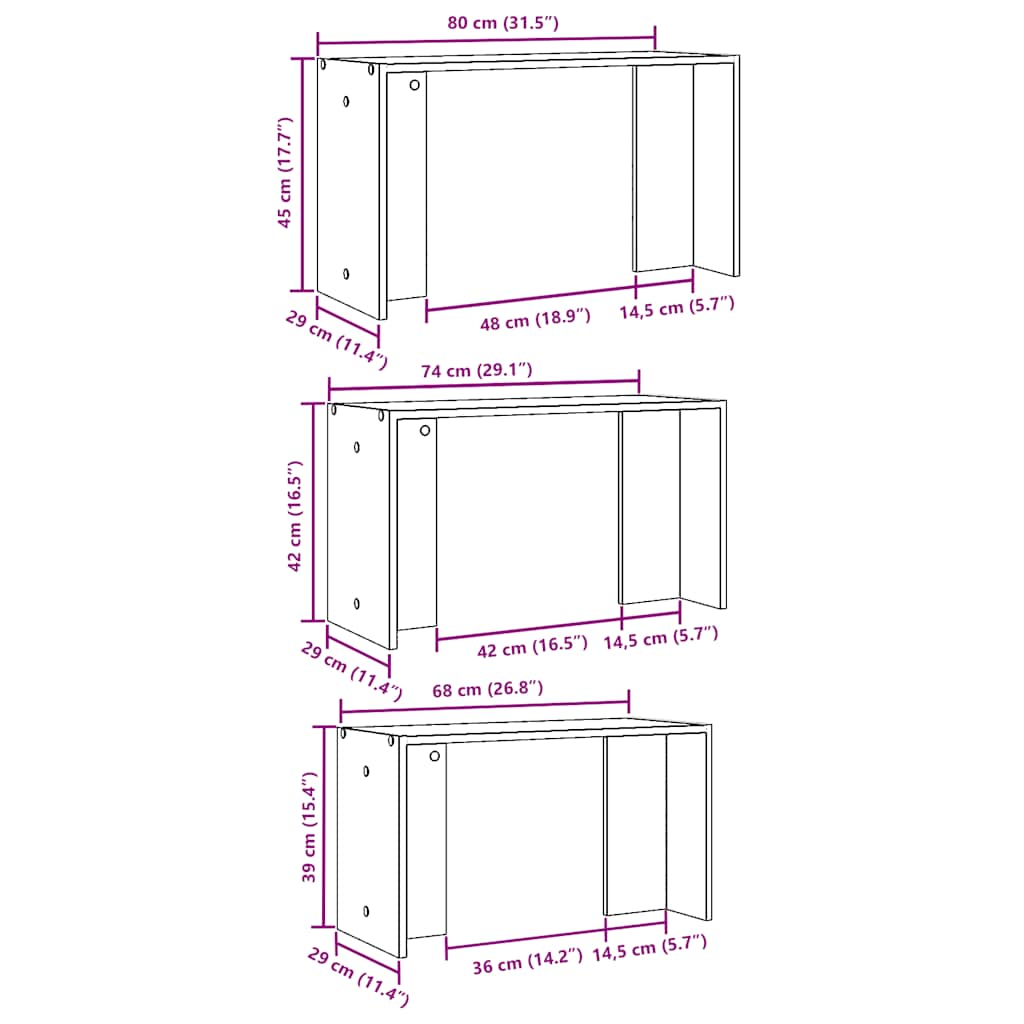 Tavolini Impilabili 3 pz Rovere Fumo in Legno Multistrato - homemem39