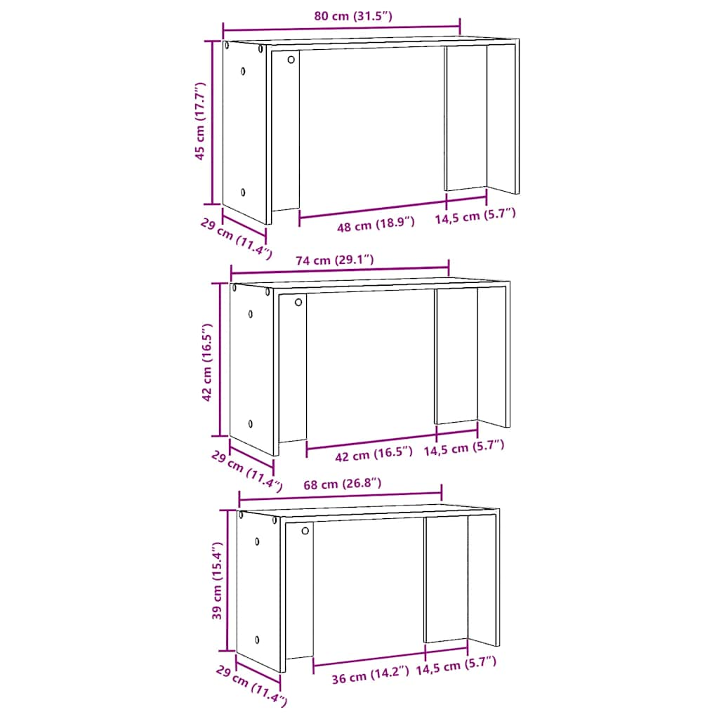 Tavolini Impilabili 3 pz Grigio Sonoma in Legno Multistrato - homemem39