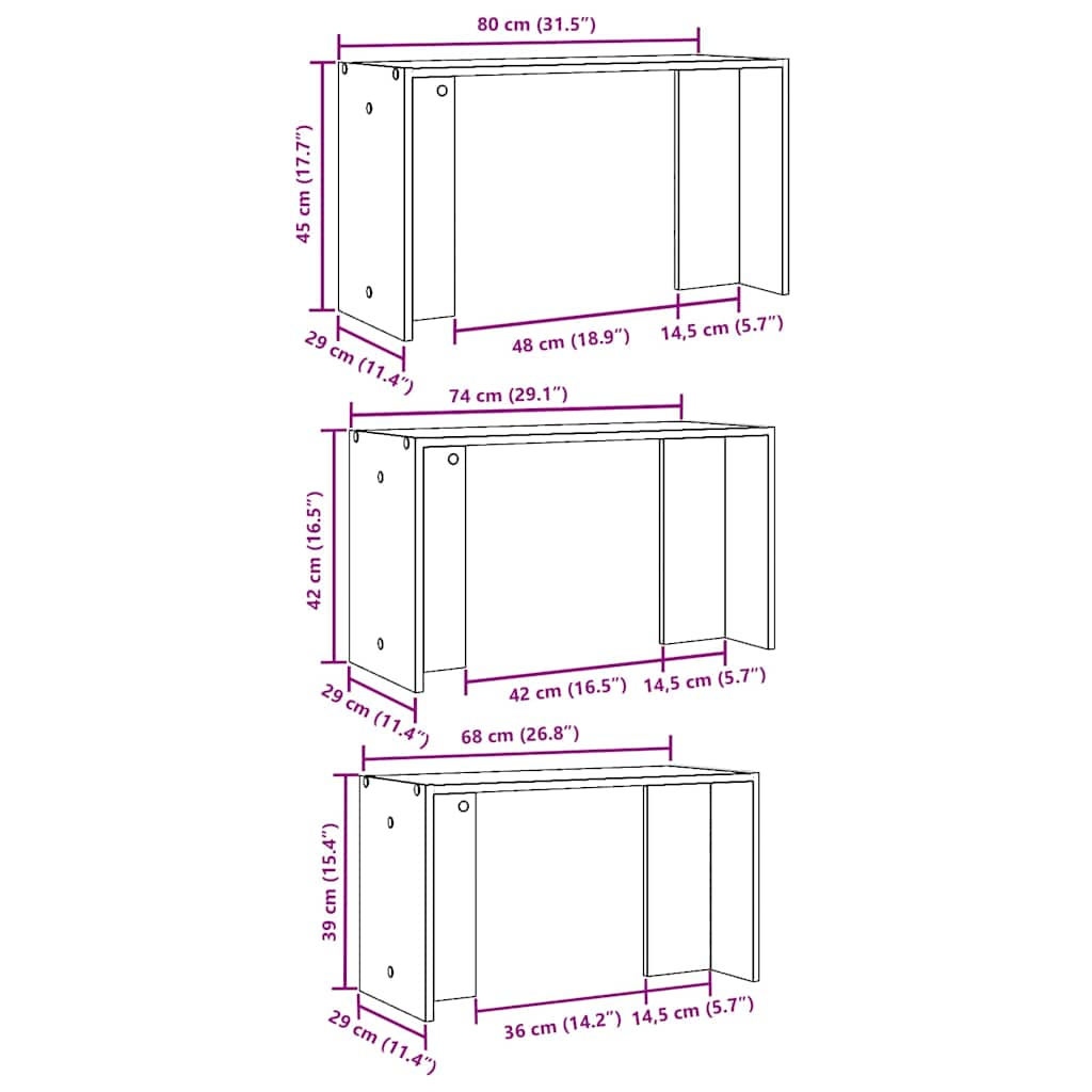 Tavolini Impilabili 3 pz Legno Antico in Legno Multistrato - homemem39