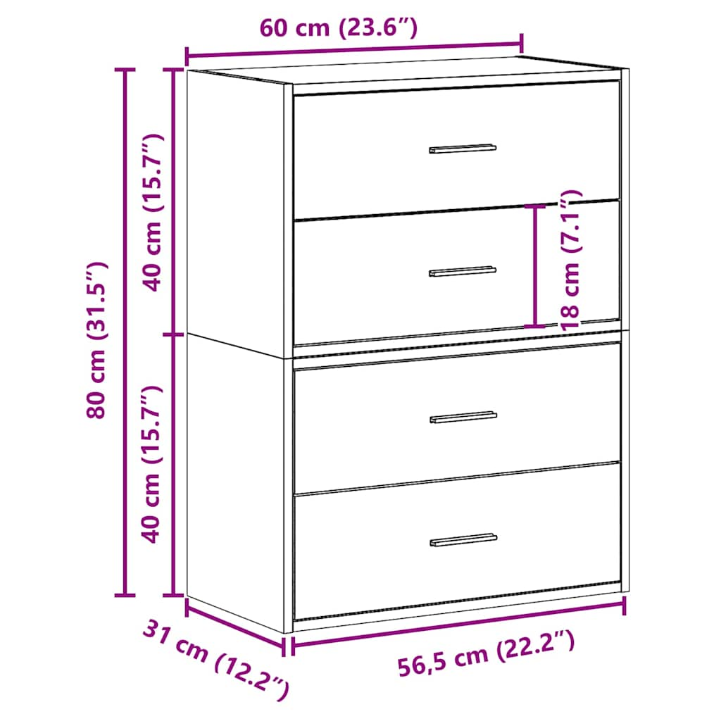 Armadi con 2 Cassetti 2 pz Legno Antico 60x31x40 cm Truciolato