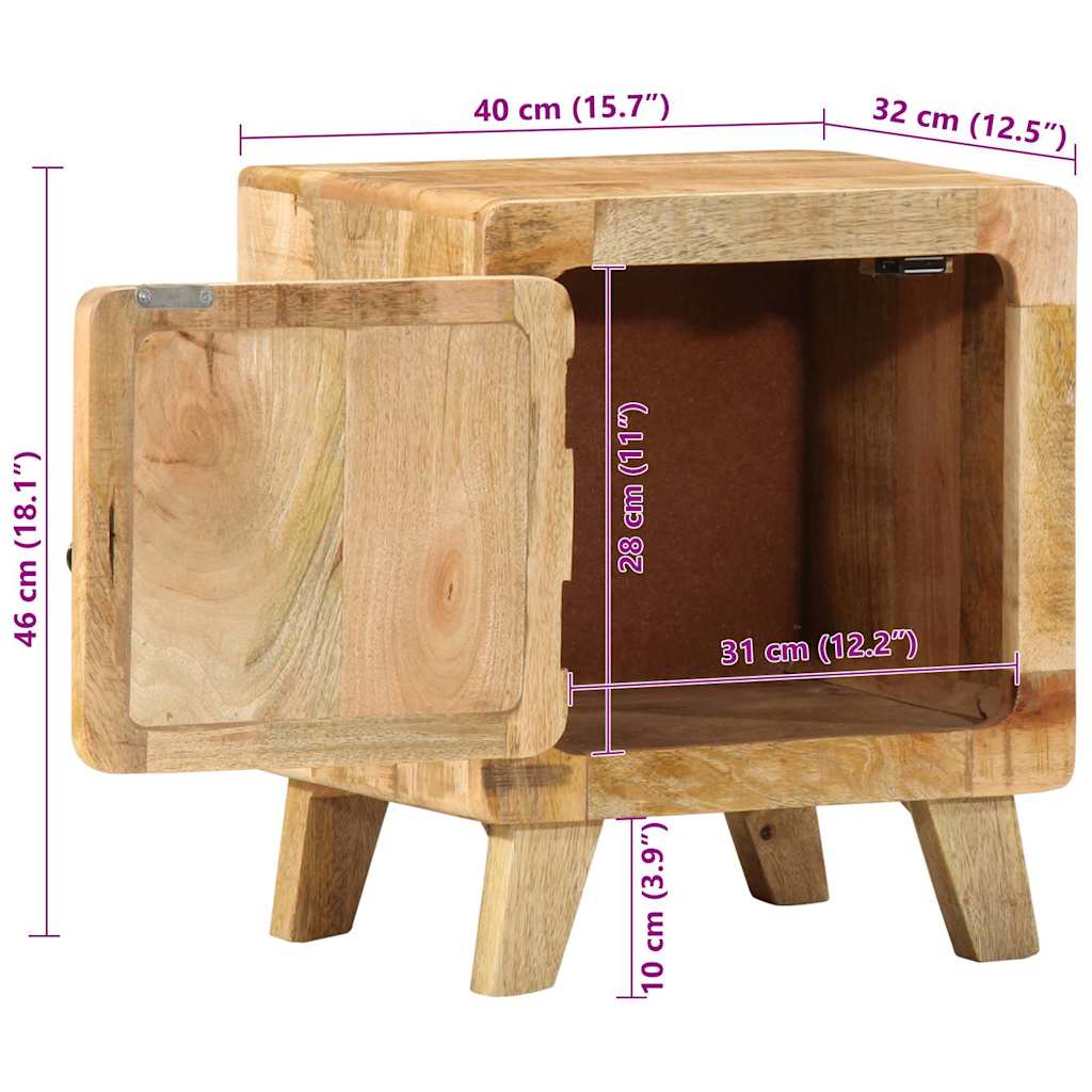 Comodini 2pz 40x32x46 cm in Legno Massello di Mango Grezzo