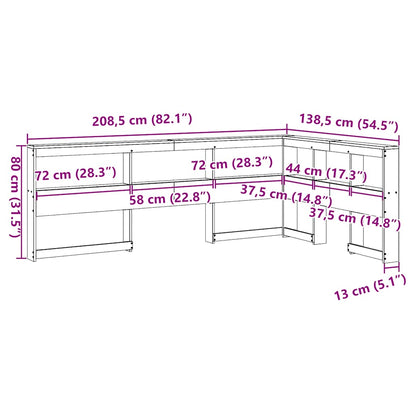 Testiera Libreria a L Marrone Cera 120cm Legno Massello di Pino