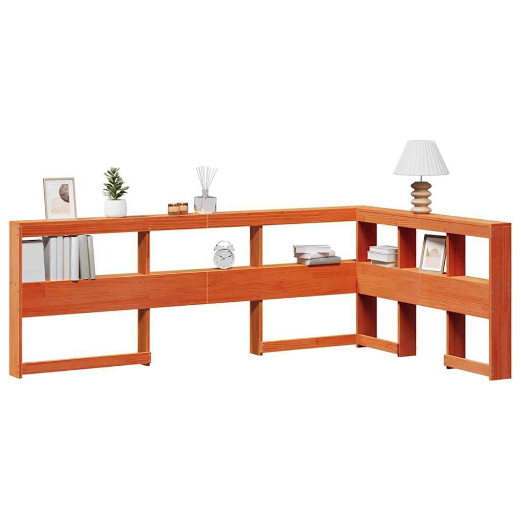 Testiera Libreria a L Marrone Cera 120cm Legno Massello di Pino