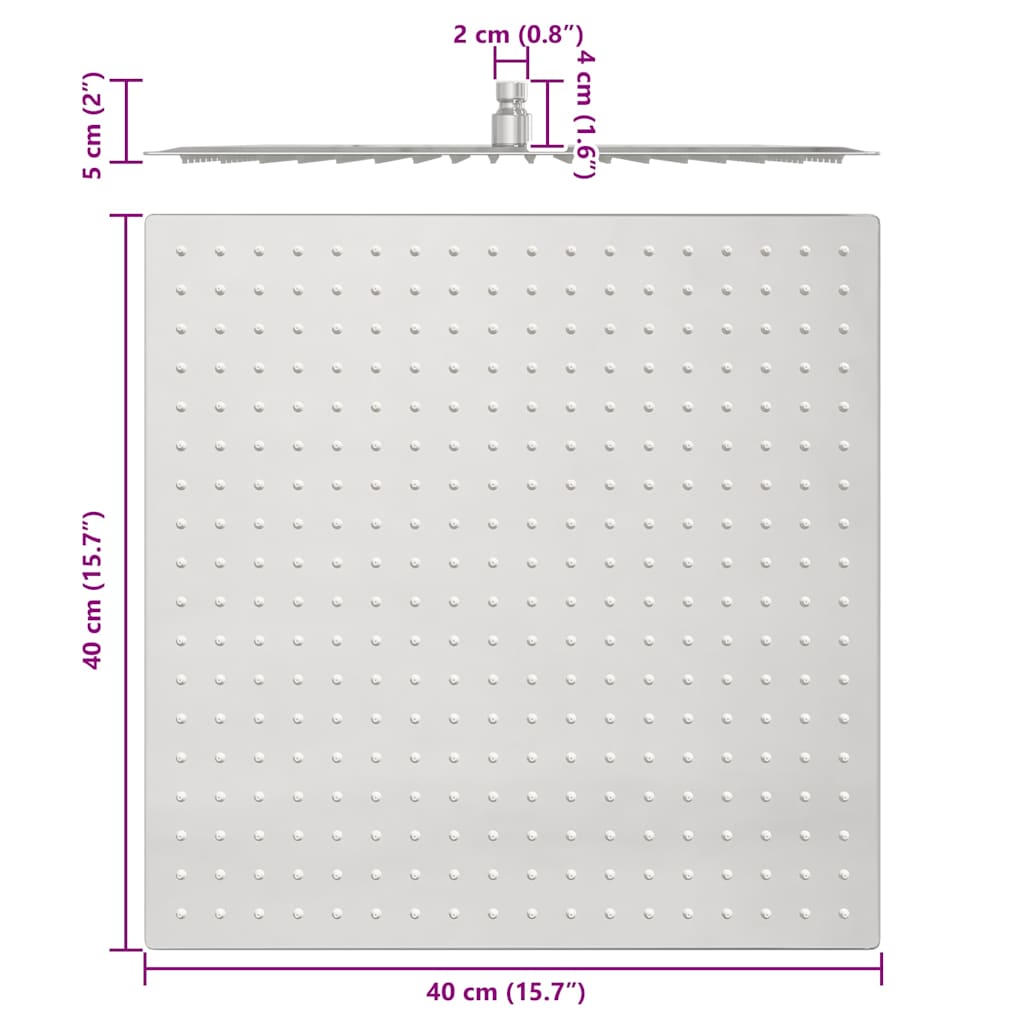 Testa Doccia a Pioggia in Acciaio Inox 304 40x40 cm Quadrata