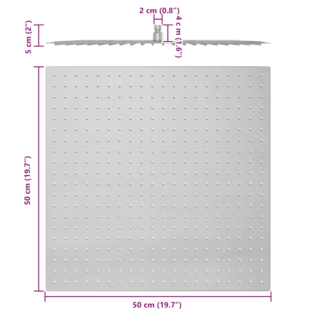 Testa Doccia a Pioggia in Acciaio Inox 304 50x50 cm Quadrata