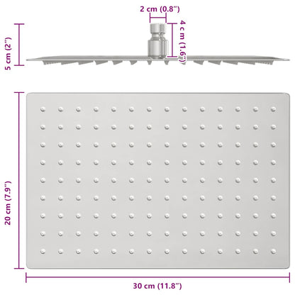 Testa Doccia a Pioggia Acciaio Inox 304 30x20 cm Rettangolare