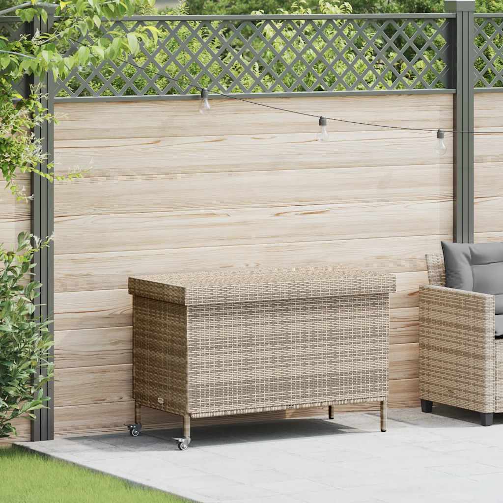 Contenitore da Giardino con Ruote Grigio 110x55x73cm Polyrattan