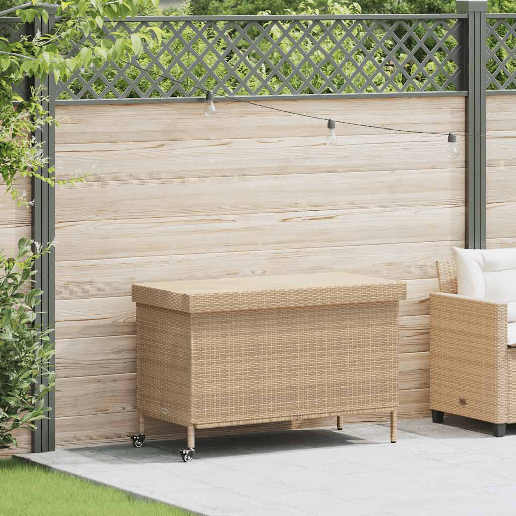 Contenitore da Giardino con Ruote Beige Misto Polyrattan