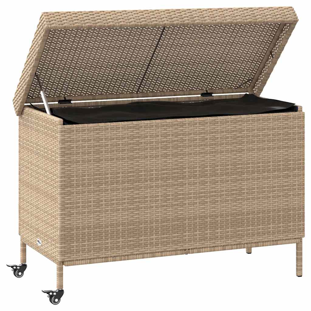 Contenitore da Giardino con Ruote Beige Misto Polyrattan