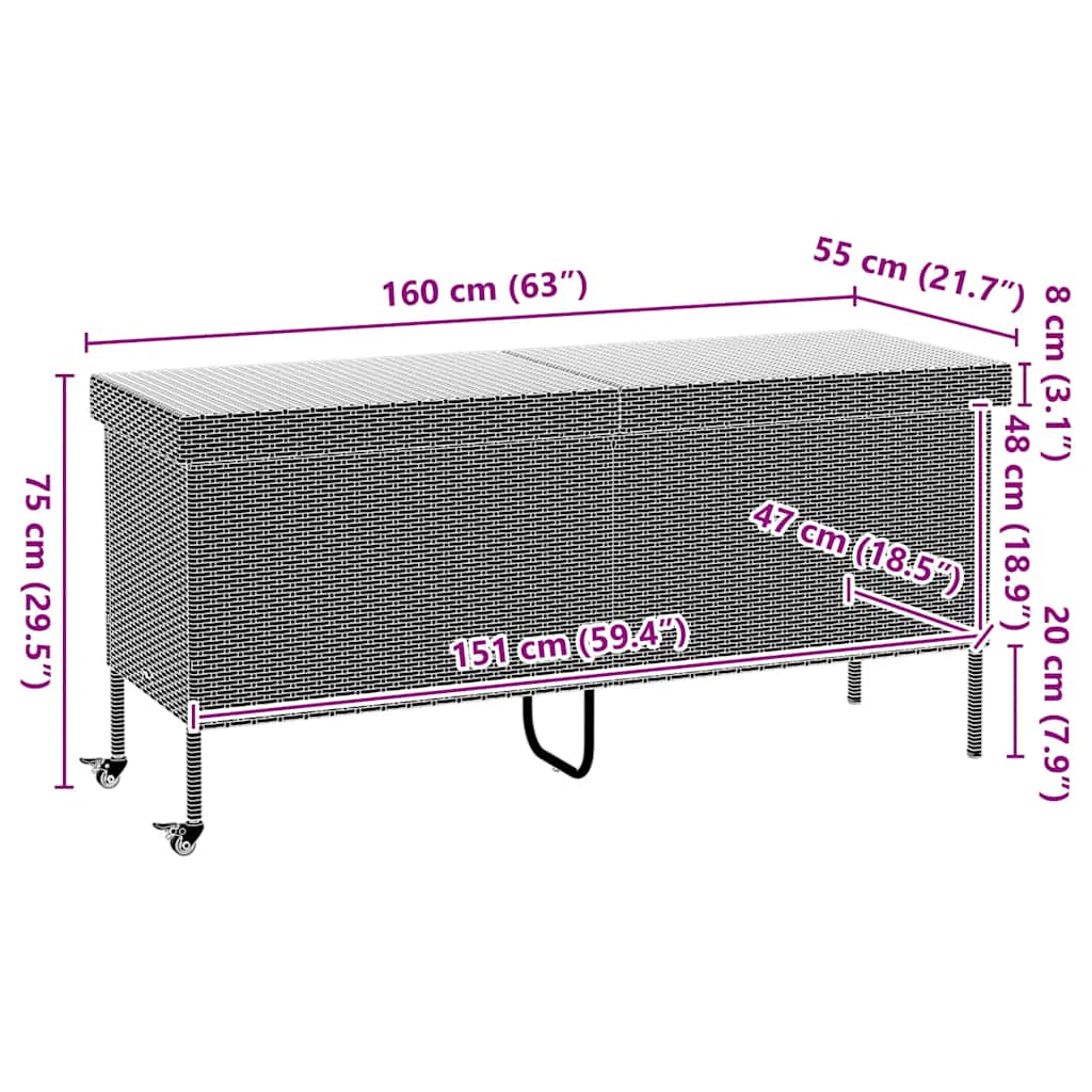 Contenitore da Giardino con Ruote Grigio 160x55x75cm Polyrattan