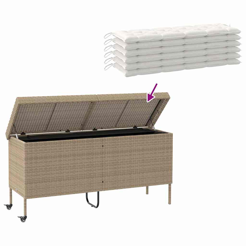 Contenitore da Giardino con Ruote Beige 160x55x75 cm Polyrattan