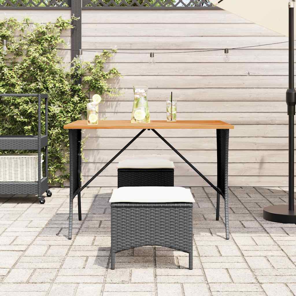 Tavolo Giardino Piano Legno Acacia Nero 105x75x72 cm Polyrattan - homemem39