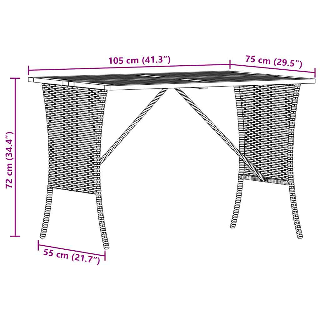 Tavolo Giardino Piano Legno Acacia Grigio 105x75x72 Polyrattan - homemem39