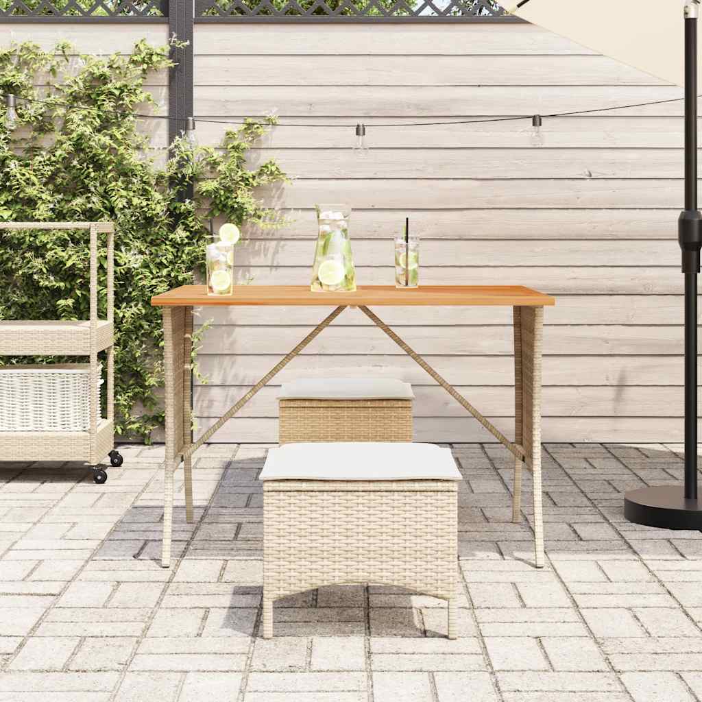 Tavolo Giardino Piano Legno Acacia Beige 105x75x72cm Polyrattan