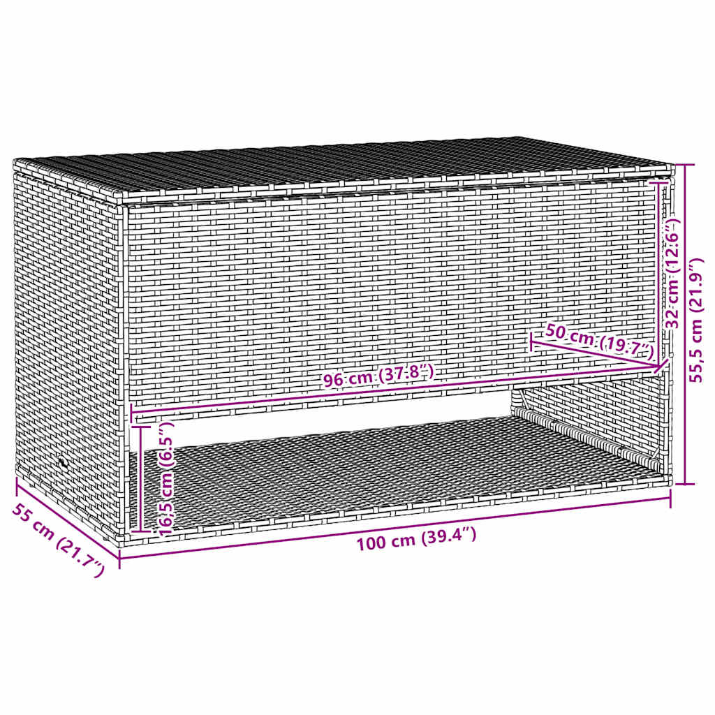 Scatola per Cuscini da Esterno Nero 100x55x55,5 cm Polyrattan