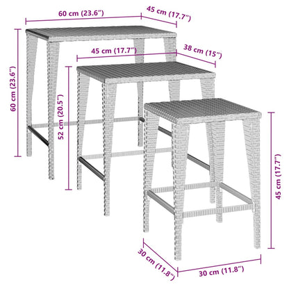 Tavolini Impilabili da Giardino 3 pz Marroni in Polyrattan - homemem39