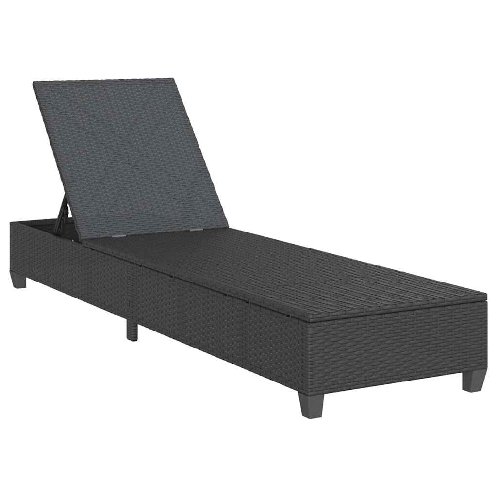 Lettino Prendisole con Cuscini Nero 55x200x25,5cm in Polyrattan