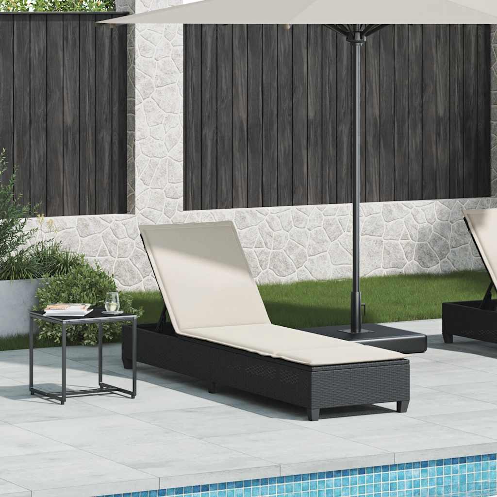 Lettino Prendisole con Cuscini Nero 55x200x25,5cm in Polyrattan - homemem39