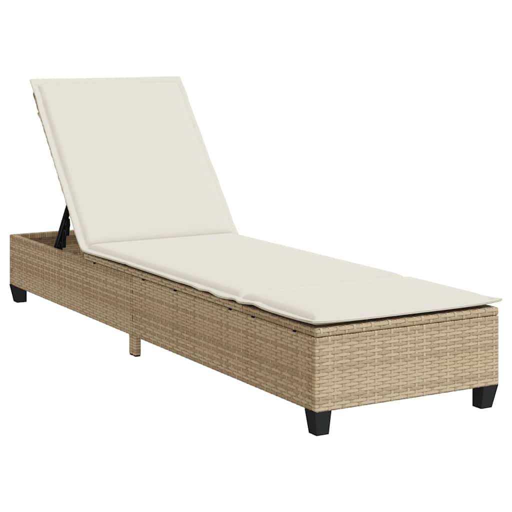 Lettino Prendisole con Cuscini Beige 55x200x25,5cm Polyrattan