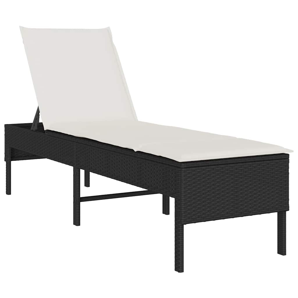 Lettino Prendisole con Cuscino Nero 55x200x44 cm in Polyrattan - homemem39