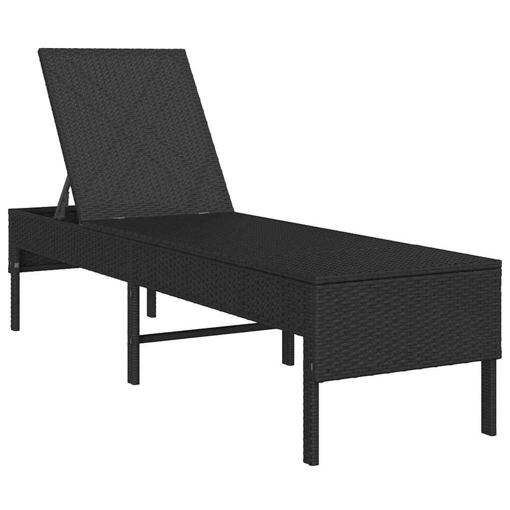 Lettino Prendisole con Cuscino Nero 55x200x44 cm in Polyrattan