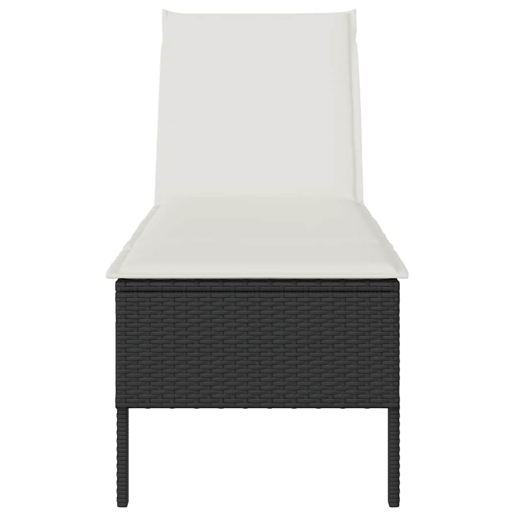 Lettino Prendisole con Cuscino Nero 55x200x44 cm in Polyrattan