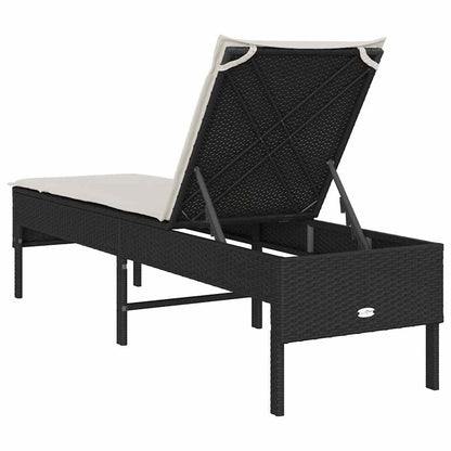 Lettino Prendisole con Cuscino Nero 55x200x44 cm in Polyrattan