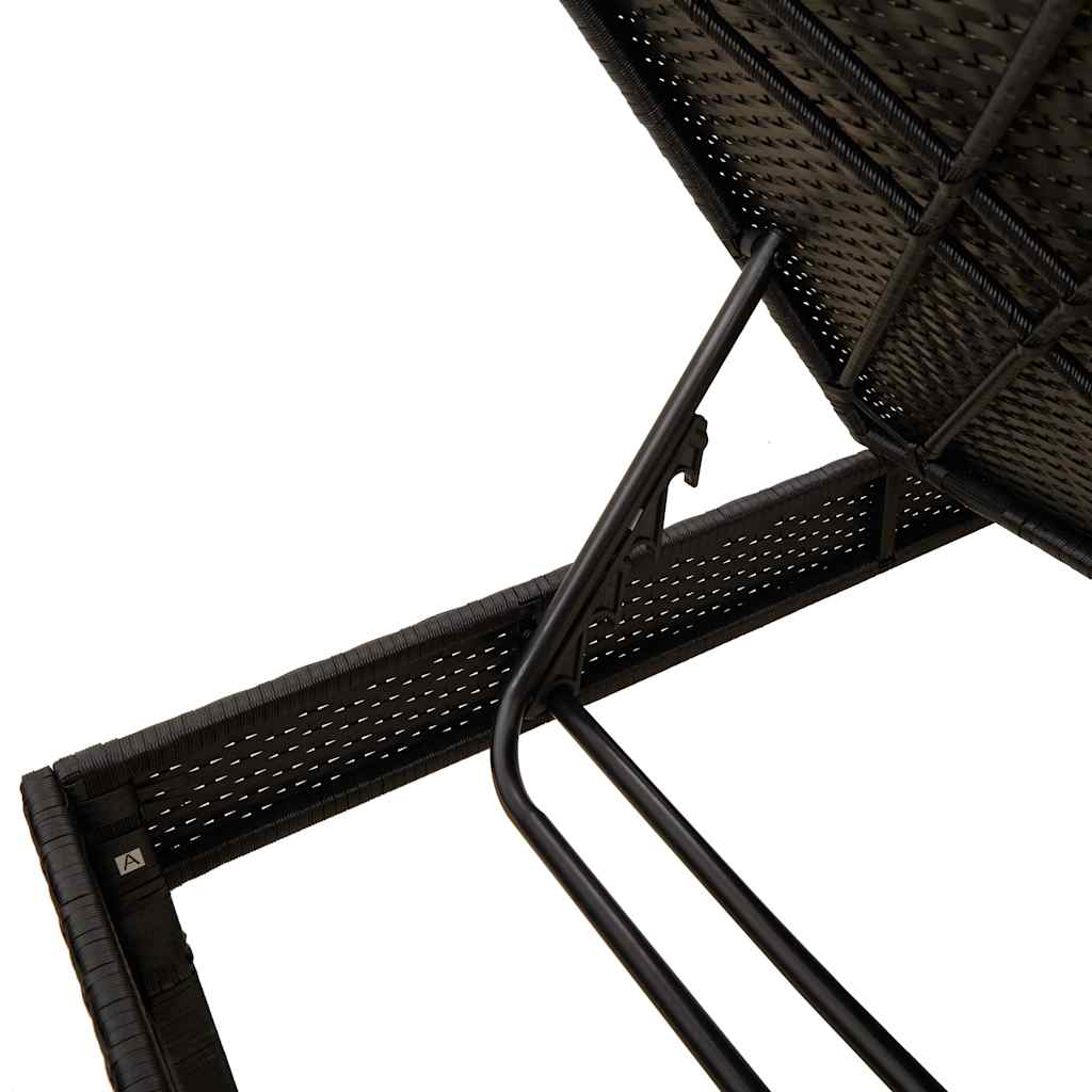 Lettino Prendisole con Cuscino Nero 55x200x44 cm in Polyrattan