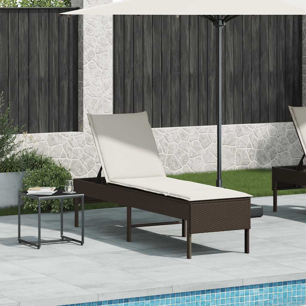 Lettino Prendisole con Cuscino Marrone 55x200x44 cm Polyrattan