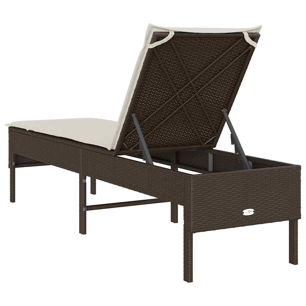 Lettino Prendisole con Cuscino Marrone 55x200x44 cm Polyrattan