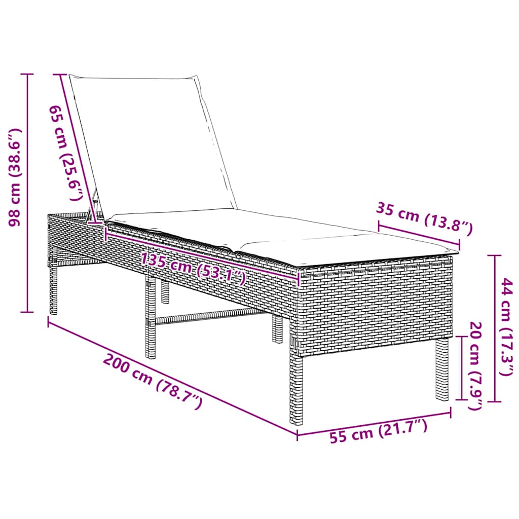 Lettino Prendisole con Cuscino Marrone 55x200x44 cm Polyrattan - homemem39