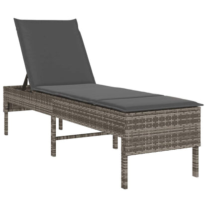 Lettino Prendisole con Cuscino Grigio 55x200x44cm in Polyrattan - homemem39