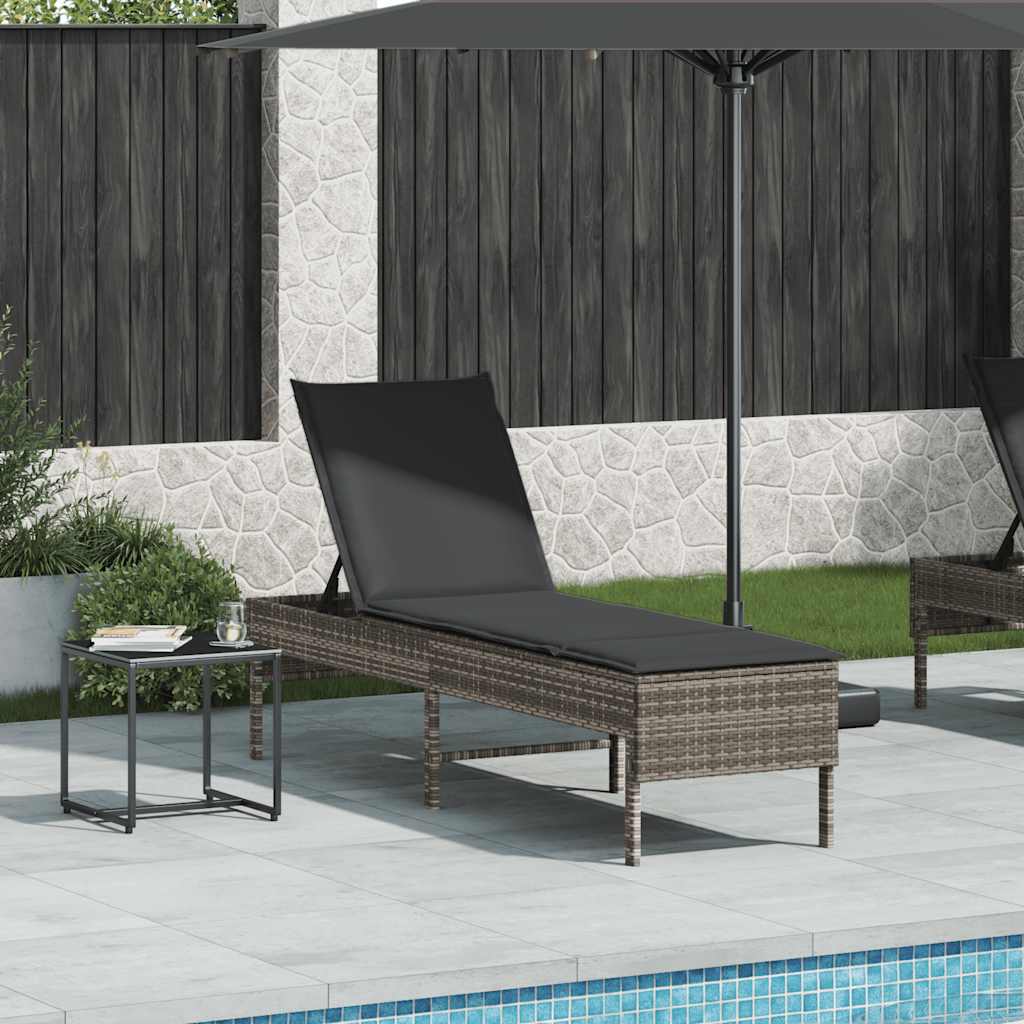 Lettino Prendisole con Cuscino Grigio 55x200x44cm in Polyrattan - homemem39