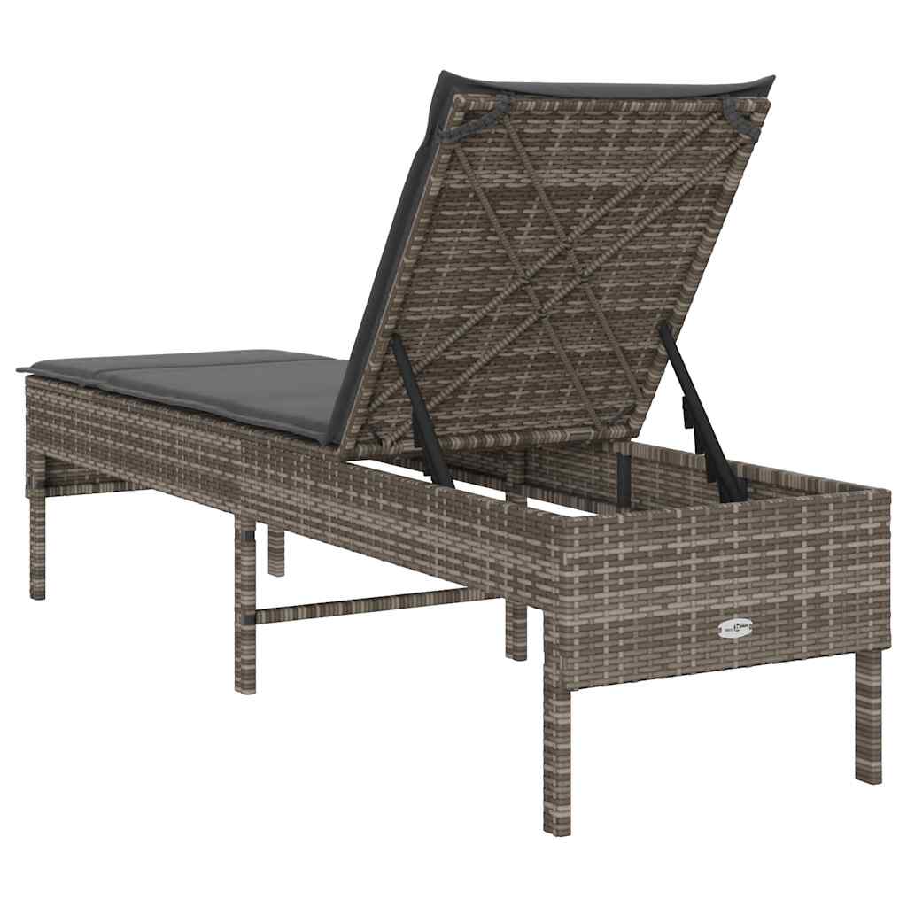 Lettino Prendisole con Cuscino Grigio 55x200x44cm in Polyrattan - homemem39