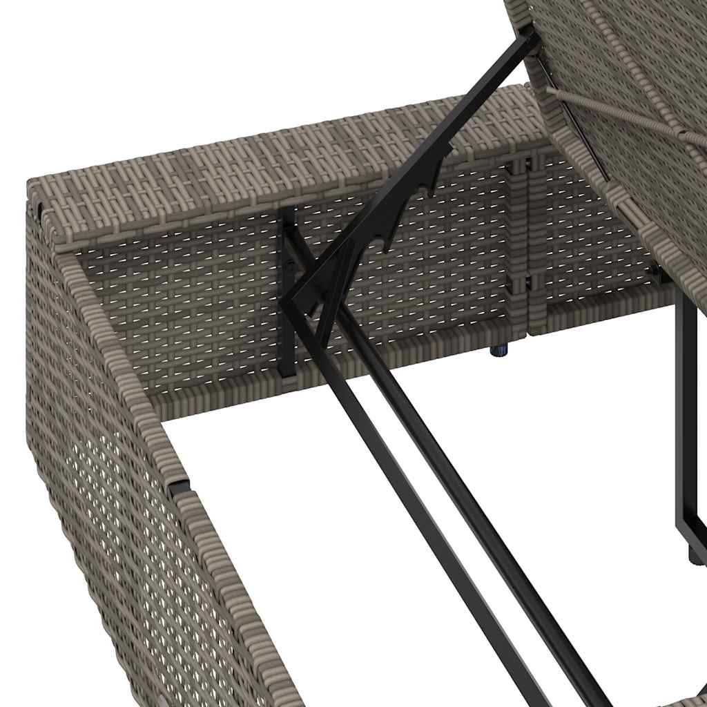 Lettino Prendisole con Cuscino Galleggiante Grigio Polyrattan