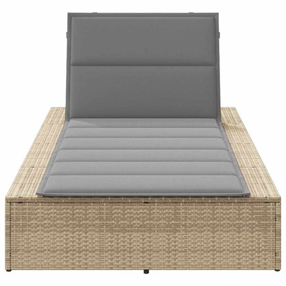 Lettino Prendisole con Cuscino Galleggiante Beige in Polyrattan